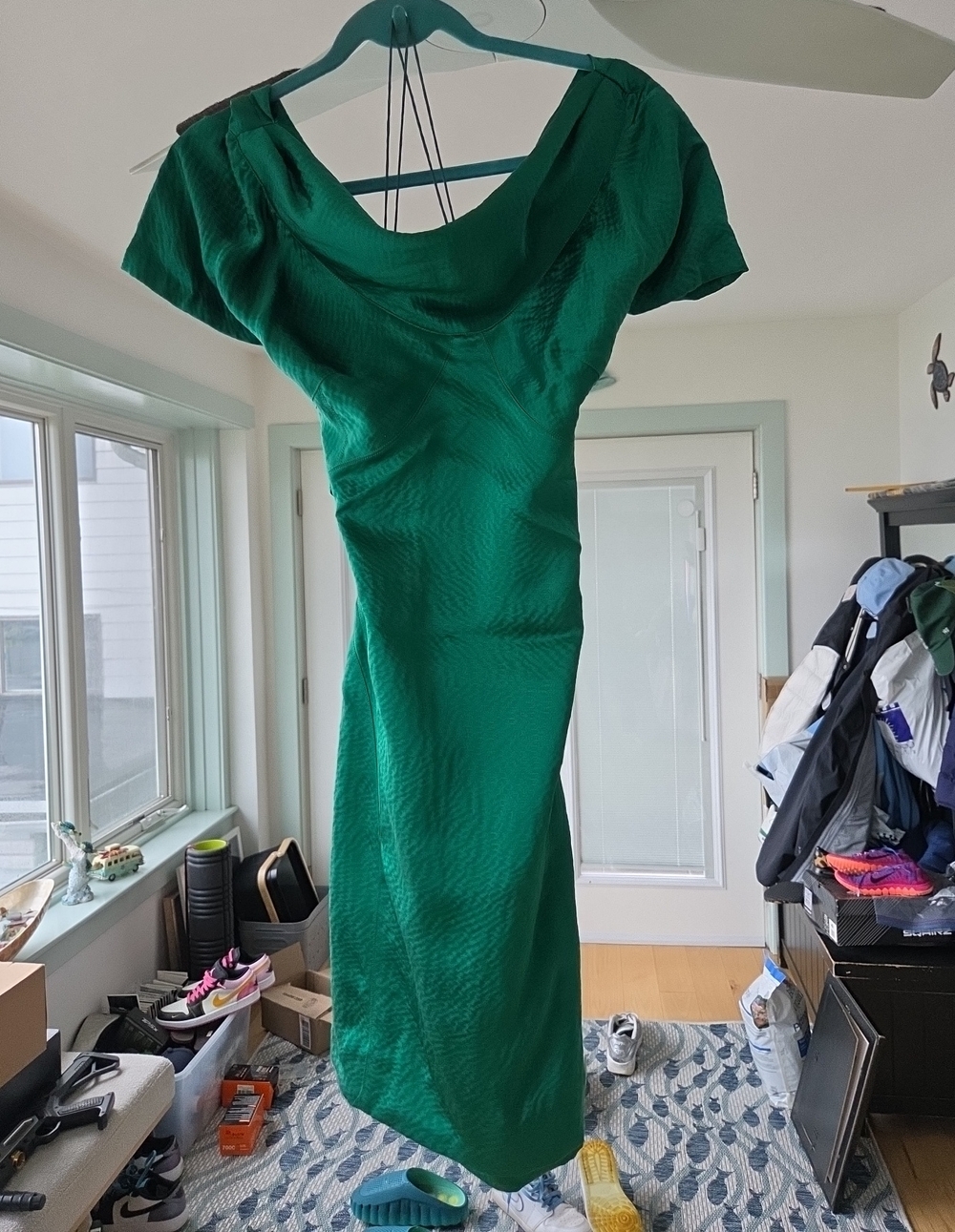 Zac Posen Emerald Green Midi Dress with Draped Neckline